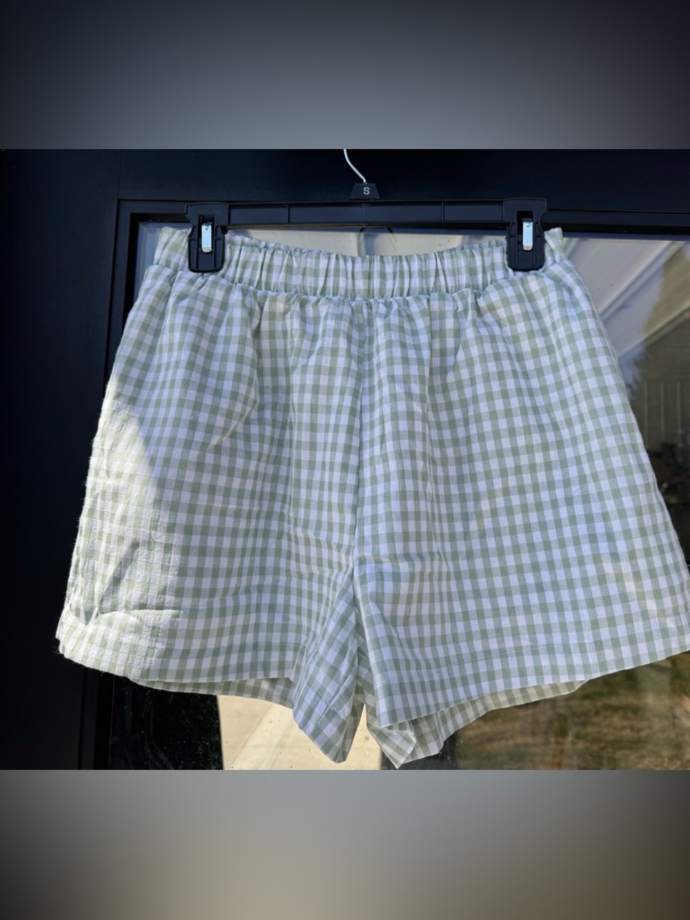 Light Green Gingham Elastic Waist Shorts